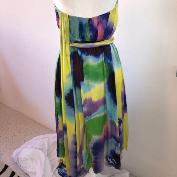 Christian Lacroix Dress Womens Size 6 Tie Dye Effect Silk Strapless Sash Waist - Picture 11 of 14